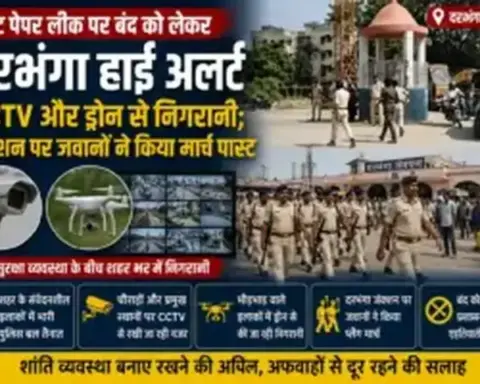 Darbhanga News: नीट पेपर लीक पर बंद को लेकर दरभंगा हाई अलर्ट, CCTV और ड्रोन से निगरानी; जंक्शन पर जवानों ने किया मार्च पास्ट
