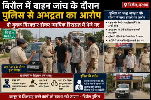 बिरौल में वाहन जांच के दौरान पुलिस से अभद्रता का आरोप, दो युवक गिरफ्तार होकर न्यायिक हिरासत में भेजे गए
