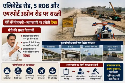 एलिवेटेड रोड, 5 ROB और एयरपोर्ट अप्रोच रोड पर सख्ती; मंत्री की चेतावनी—लापरवाही पर एजेंसी डिबार