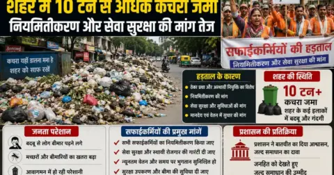 सफाईकर्मियों की हड़ताल से शहर में 10 टन से अधिक कचरा जमा, नियमितीकरण और सेवा सुरक्षा की मांग तेज