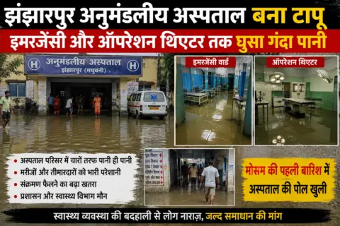 झंझारपुर अनुमंडलीय अस्पताल बना टापू, इमरजेंसी और ऑपरेशन थिएटर तक घुसा गंदा पानी