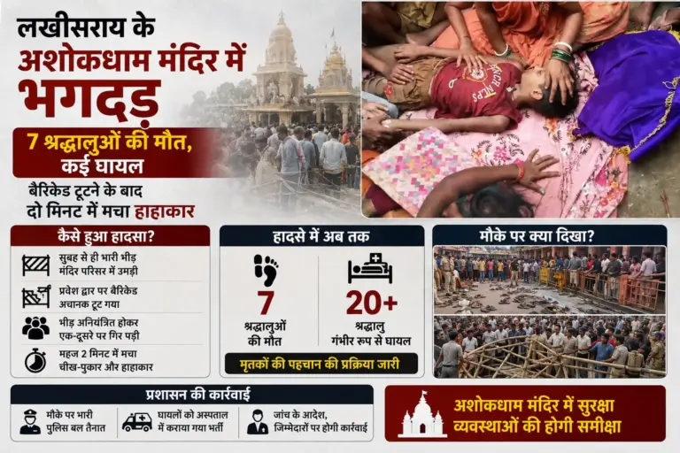 लखीसराय के अशोकधाम मंदिर में भगदड़, 7 श्रद्धालुओं की मौत; बैरिकेड टूटने के बाद दो मिनट में मचा हाहाकार