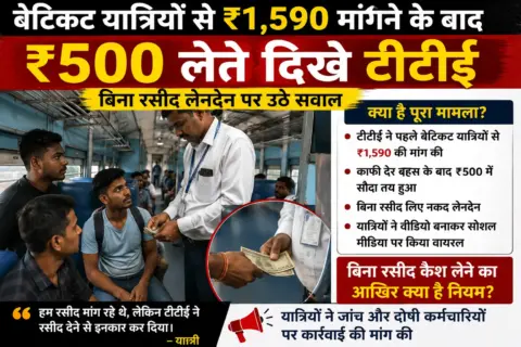 बेटिकट यात्रियों से ₹1,590 मांगने के बाद ₹500 लेते दिखे टीटीई, बिना रसीद लेनदेन पर उठे सवाल